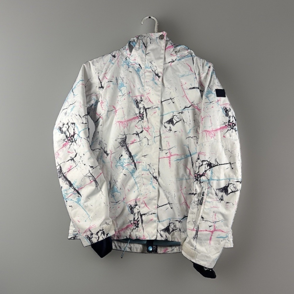 Smaining SMN Women's Ski Jacket XS White Abstract Splatter Waterproof Snowboard